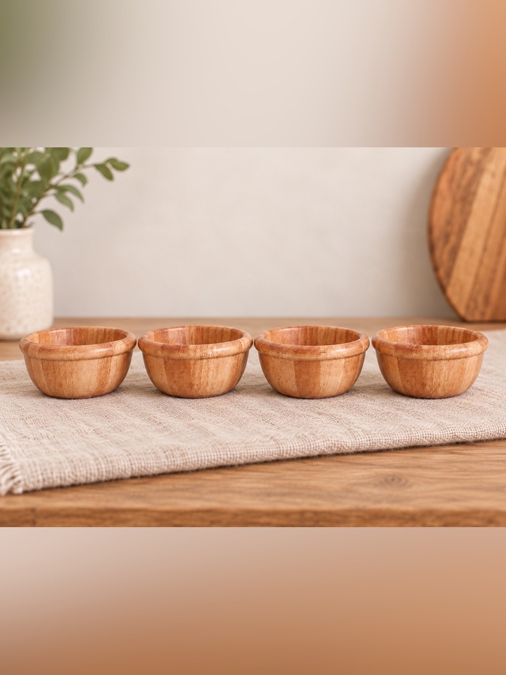 Set of 4 Made in Thailand Wooden Bowls • Natural Finish • Vintage Pre-Loved